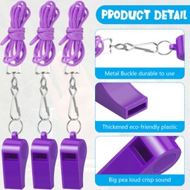 Meooeck 24 Pieces Plastic Whistle with Lanyard Loud Clear Whistle Emergency Whistle Bulk with Lanyard Referees Fans Cheer Student Whistles for Coaches, Teachers, Referee, Basketball Sports (Purple)