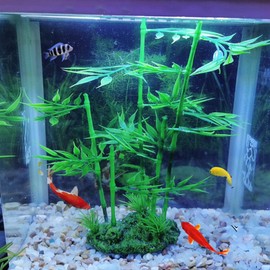 2Pcs Aquarium Bamboo Plant, Fish Artificial Bamboo Plant Green Leaf Plant Water Grass Aquatic Plastic Ornament Landscape Decor