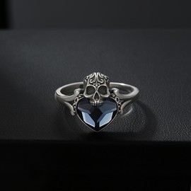 PARYFO Skull Ring 925 Sterling Silver Crystal Skull Ring Gothic Ring Adjustable Skull Jewellery Gifts for Men Women Unisex Sterling Silver, Sterling Silver Crystal