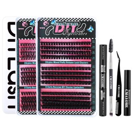 RoseFlower DIY Lash Extension Kit, 456pcs 3 Mixed Fluffy D Curl 12/14/16/18mm Lashes Clusters Natural False Eyelash Extensions Kits with Mascara Brush Bond and Seal Lashs Applicators Tweezers