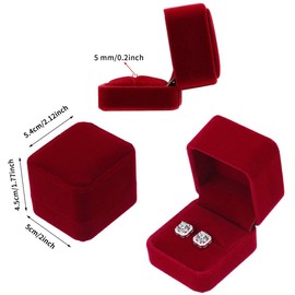 Square Red Velvet Ring Earrings Gift Box - Jewellery Gift Box for Wedding Day, Anniversary, Engagement, Proposal and Birthda