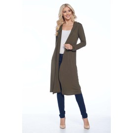 Isaac Liev Women's Hooded Cardigans Maxi Long Duster Lightweight Hoodie Extra Long Open Front Women Trendy Cardigan with Hood, Olive With Hood, X-Large