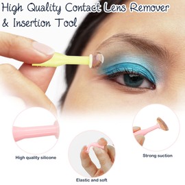 12Pcs Soft Contact Lens Remover Tool, Contact Lens Applicator Contact Remover with Plastic Bottle, Eye Contact Remover Tool Contact Plunger for Hard Contacts Soft Scleral Lenses(Pink Yellow Green)