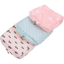 Bolsa de almacenamiento para toallas sanitarias lavable, 3 piezas de tela con estampado verde y rosa, portátil y conveniente para mujeres en uso diario y viajes