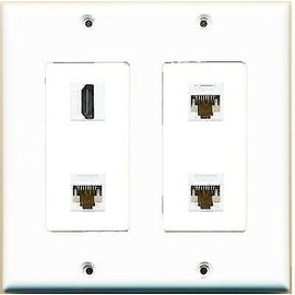 Wallplate City DecorZ - [ 2 GANG ] Decorative HD 3 CAT6 White Wall Plate White