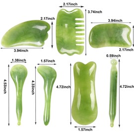 7 Pack Gua Sha Scraping Massage Facial Tools Kit, ResinGuasha Scraper Board Health Care Beauty Scrape Plate with Flax Bag for Face Body Leg Back Care Physical Acupuncture Deep Tissue Therapy (Green)