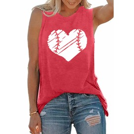 TAOHONG Baseball Tank Top Women Heart Print Baseball Tanks Cute Workout Graphic Casual Summer Sleeveless Shirt Vest Top Red