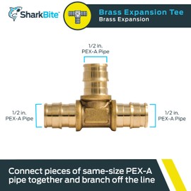 SharkBite 1/2 Inch Expansion Tee for PEX-A Pipe, Brass Plumbing Fittings for PEX-A Tubing, UAB362LFA