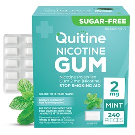 Quitine Nicotine Gum 2mg, Mint Flavor, Stop Smoking Aid – Relieve Nicotine Cravings with Effective, Affordable NRT | Long-Lasting Flavor, 240 Count, Traditional Gum to Support Your Quit Journey
