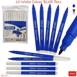 Doms Aqua Felt Tip Pens, BLUE, Pack of 10, Fibre Felt Tip Water Colour Pens, Write Draw Sketch Mark, Perfect for School Office Home Everyday Use