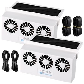 Tujoe 2 Pack Solar Powered Car Exhaust Fan 3 Fans Car Window 4500 RPM Air Vent Radiator Solar Energy Cooling Vent Exhaust for General Types(Rechargeable & Solar 3 Fans,White)