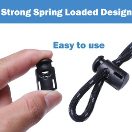 J.CARP Plastic Cord Locks with Spring Lock Single Hole Elastic Cord Fits Drawstrings, Bags, Shoelaces, Clothing, Paracord Fabric and More (30 Pieces, Black)