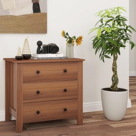 LOKO 3-Drawer Wooden Dresser, Vintage Chest of Drawers with Round Metal Knobs, Sofa Beside Table, Nightstand, Mid-Century Modern Dresser for Bedroom, Kids Room, 28.5" x 18" x 26" (Walnut)