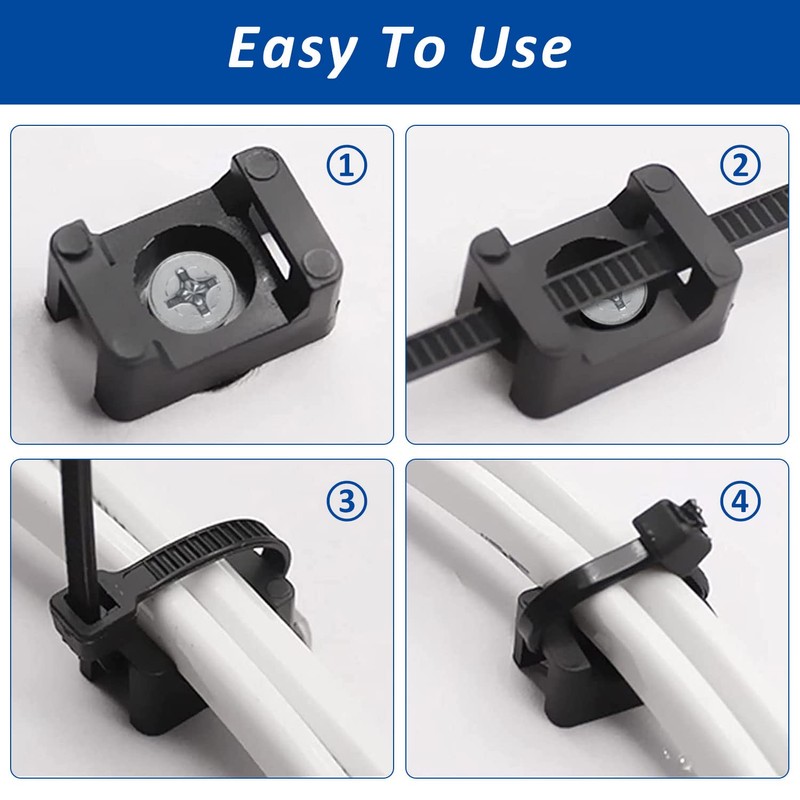 Cable Zip Tie Mounts Kit - 60 Set Wire Cable