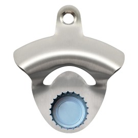 Jumiok Magnetic Bottle Opener Wall Mounted Beer Cap Opener, Durable Stainless Steel Soda Bottle Top Opener Cooler Mounted Brushed Silver