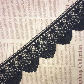 6 cm de ancho con diseño de piña europea, borde de encaje bordado, cubierta de mantel de cortina, ropa de bricolaje o accesorios. (4 yardas en un paquete) (negro)