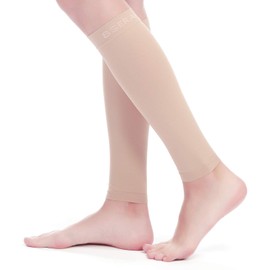 BSERA Calf Compression Sleeve Women, 2 Pairs 15-20mmHg Calf Support Footless Compression Socks Stockings for Shin Splints, Varicose Veins, Recovery (Nude/Skin, Medium)
