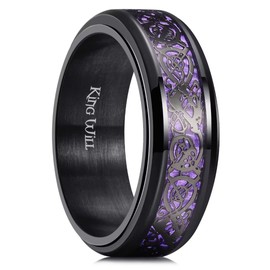 King Will Mens Spinner 8mm Stainless Steel Ring Anxiety Fidget Ring Black Celtic Dragon Purple Carbon Fiber Inlay Fidget Wedding Ring 7.5