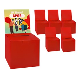 Uniclife 6 Pack Ballot Box with Slot 6" x 6" x 6" Suggestion Box Raffle Boxes Donation Boxes for Fundraising Red Cardboard Boxes with Removable Header for Business Voting Collecting Card Contest