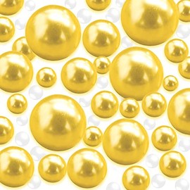YUXIYAN 100 Pieces Floating NO Hole Pearls and 500 Pcs Transparent Water Gels,Floating Pearls for Vases,Pearl Decor,Pearl Decor for Home Weddings Table Party Decor,10/14/20mm (Bright Gold)
