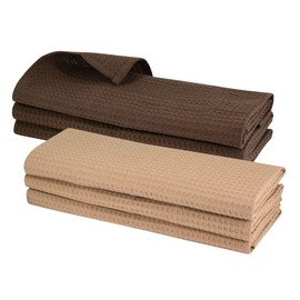 6 x Tea Towels 100% Cotton Waffle Pique in Dark Brown/Light Brown