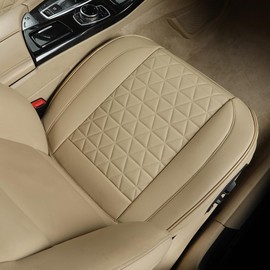 Black Panther 1 Pair Luxury Faux Leather Car Seat Covers Front Bottom Seat Cushion Covers, Anti-Slip and Wrap Around The Bottom, Fit 95% of Vehicles - Beige