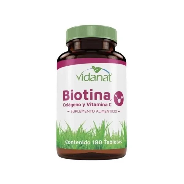 Biotina, Colágeno Y Vitamina C 180 Tabletas Vidanat Sabor Sin
