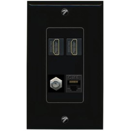 Wallplate City 1 Port CAT6 COAX 2 HD Wall Plate-1 Gang Black/Black