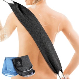 CasaVida Back Scrubber for Shower - Exfoliating Body Scrubber Cloth Nylon Japanese Stretchable Bath Exfoliating Washcloth Wash Rear Scrub Wash Back Scrub Washcloth 2 Pack (Jean Blue + Wine Red)