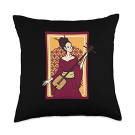 Geisha Playing Shamisen | Japanese Music | Japan Musician Throw Pillow