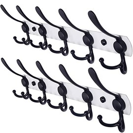 Dseap Wall Mounted Coat Rack - 5 Tri Hooks, Heavy Duty, Stainless Steel, Metal Coat Hook Rail for Coat Hat Towel Purse Robes Mudroom Bathroom Entryway,White & Black