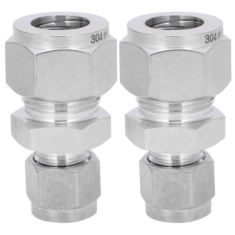 2pcs Compression Tube Fitting Adapter Stainless Steel Double Ferrule Joint