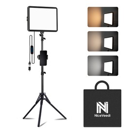 NiceVeedi 1-Pack Photography Lighting Kit, 2800-6500K Bi-Color LED Video Light Kit, Dimmable Studio Light with Tripod Stand & Phone Holder, Light for Video Recording, Game Streaming, YouTube