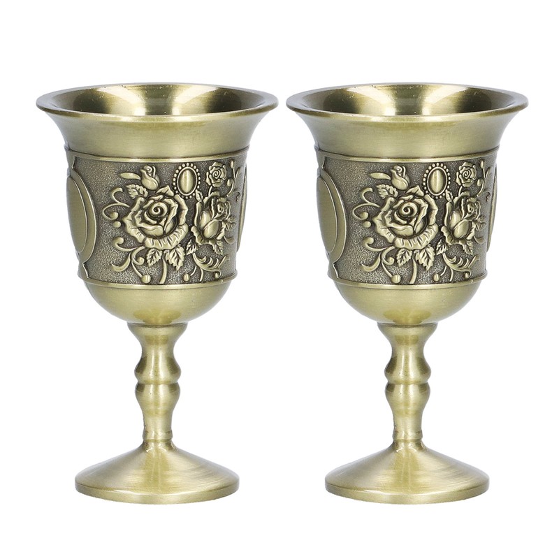 2pcs Wine Glasses Exquisite Chrysanthemum Pattern Vintage Court Style Metal