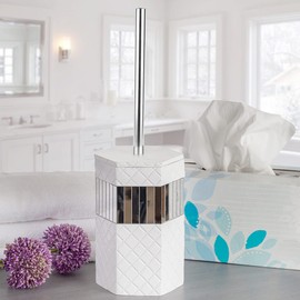 Creative Scents Quilted Mirror Bathroom Toilet Brush Set - White Toilet Bowl Brush and Holder - Good Grip Toilet Bowl Cleaner Brush and Holder - Decorative Compact Toilet Bowl Scrubber