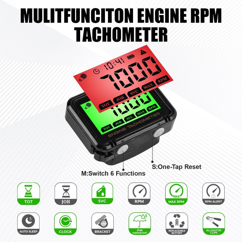 Digital Engine Tachometer & Hour Meter Mini Tach Gauge with