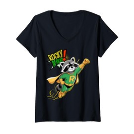 Womens 'Rocky Do-Right s Raccoon Superhero s Retro Comic Strip V-Neck T-Shirt