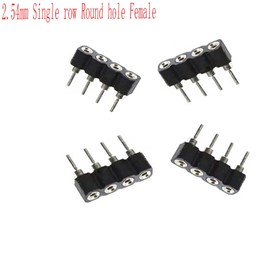 2.54mm 1x4Pin Round Female Socket Pin Row, Pitch 0.1" 4P Single Row Straight Female/Male Socket/Pin Header Connectors for PCB Electronic Circuit Board, Pack of 20