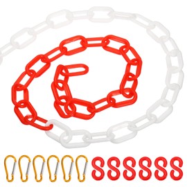 PATIKIL 26Ft Plastic Chain Barrier, Safety Link Chain Stanchion with 6 S-Hooks and 6 Clips for Crowd Control at Driveway Elevator Parking Lot, Red White