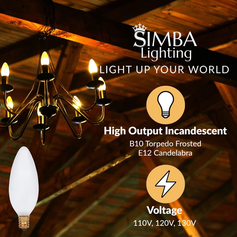 Simba Lighting Candelabra Torpedo Frosted B10 40W E12 Base (12