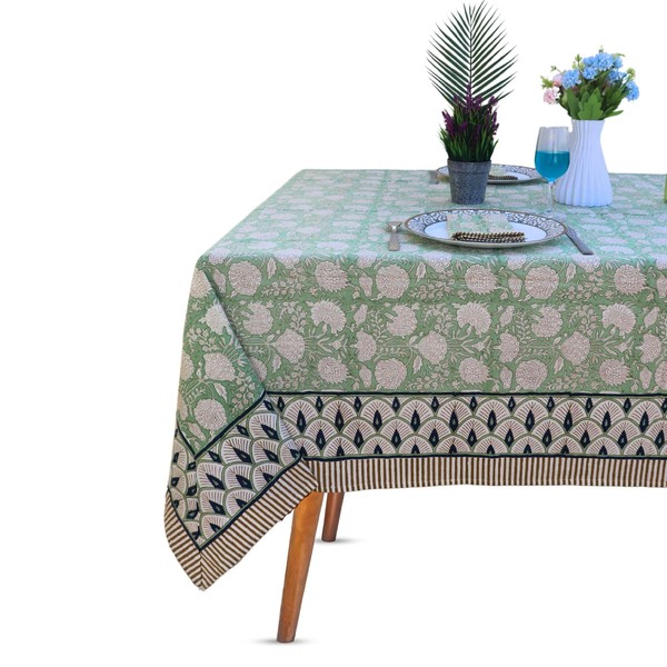 Handblock Print Cotton Tablecloth – 72x108 Rectangle Table Cover Seats
