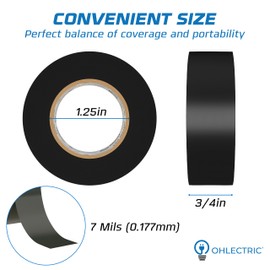 OHLECTRIC Professional Grade Vinyl Electrical Tape (10 Pack) Multicolored - 7 Mil Thick Flame-Retardant, Heat & Weather Resistant 3/4 Inch x 60 Feet | Ideal for Contractors & Electricians