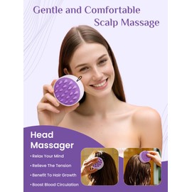 Rena Chris Scalp Massager Hair Growth: Scalp Scrubber with Soft Silicone Bristles & Dandruff Removal, Hair Brush for Scalp Exfoliator (Purple)
