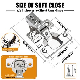BESTEEL 24 Pack 1/2 inch Overlay Soft Close Cabinet Door Hinges for Kitchen Cabinet Hinges, 100 Degree Opening Angel, Stainless Concealed Kitchen Cabinets Hinge Self Closing with Drilling Tool &Manual