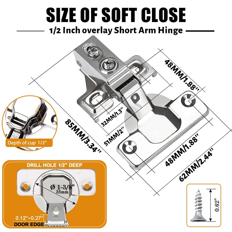 BESTEEL 24 Pack 1/2 inch Overlay Soft Close Cabinet Door