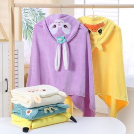 Kids Hooded Bathrobe & Beach Towel - Infant & Children's Swimming Cape Robe Blue Monkey+70*140cm 3ea