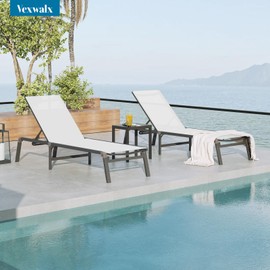 Vexwalx Chaise Lounge Outdoor, Foldable Aluminum Pool Lounge Chairs with 5 Positions Recliner - Free Assembly - Patio Chaise Lounge Chair for Poolside, Beach, Yard (White)