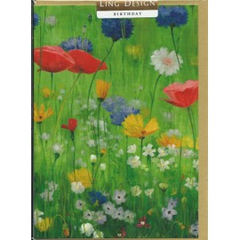 Ling Design General Female Open Birthday Card - Wild Flowers in Grass - Eco-Friendly - Made in the UK