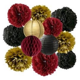 Furuix Burgundy Black Gold 2024 Graduation Party Decorations Honeycomb Balls for Burgundy Black Bridal Shower Decorations/Class of 2024 Graduation Party Decorations