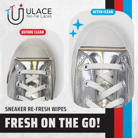U-Lace Sneaker Re-Fresh Wipes (90 Wipes Pre-Pack) - for Sneakers, Boots, Cleats, Leather, Canvas, Rubber & More – Travel-Friendly Re-Sealable Package, Textured, On-The-Go Sneaker Care